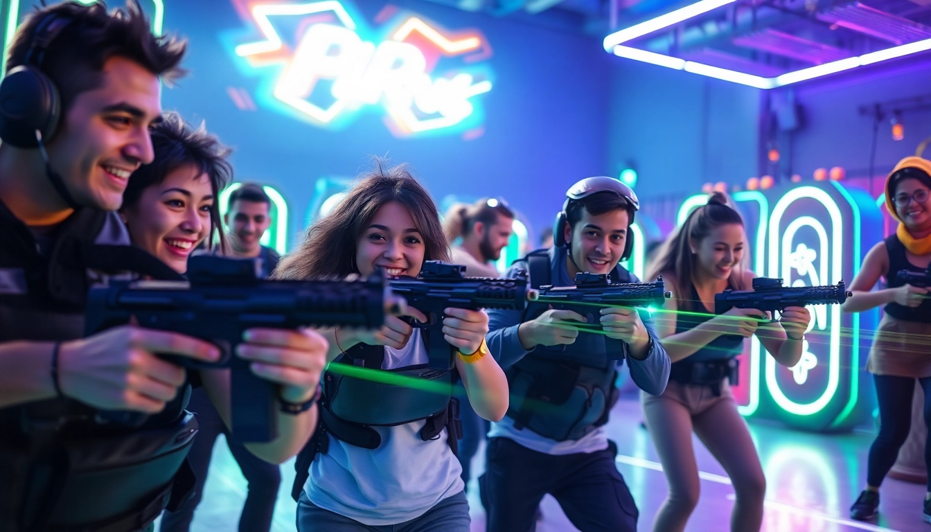 Players enjoying laser tag in a vibrant arena, showcasing a modern gaming experience.