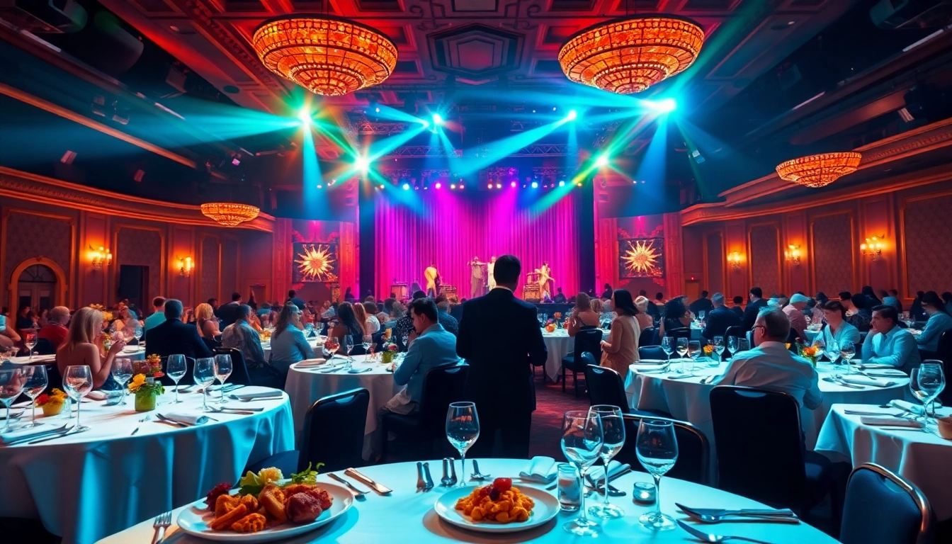 Guests enjoying dinner shows in las vegas with vibrant performances and exquisite dining.