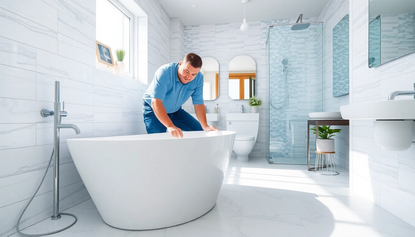 Efficient bathroom install bristol showcasing a modern bathtub with elegant fittings.