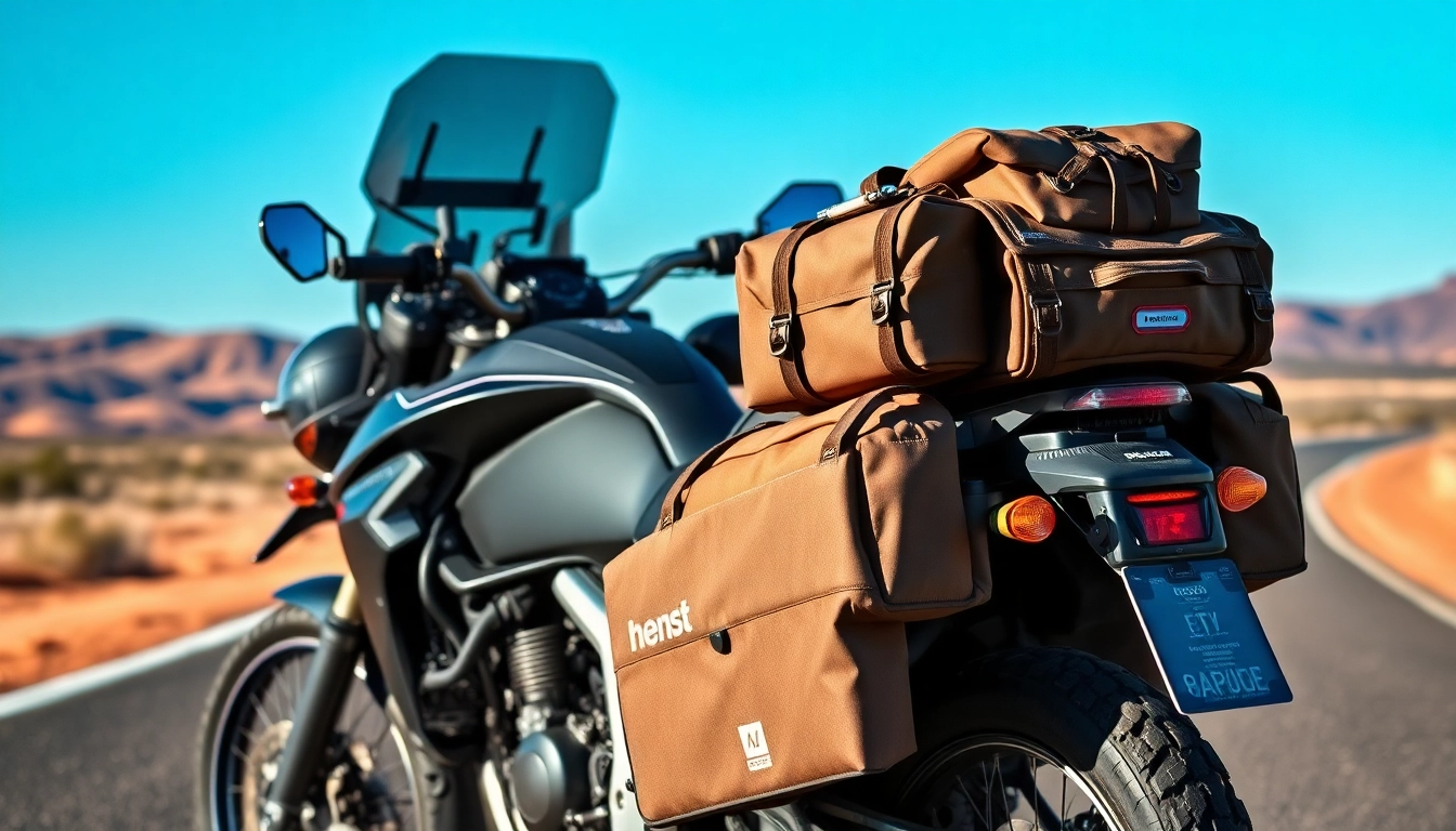 Securely packed motorcycle soft luggage Australia on a touring bike ready for adventure.