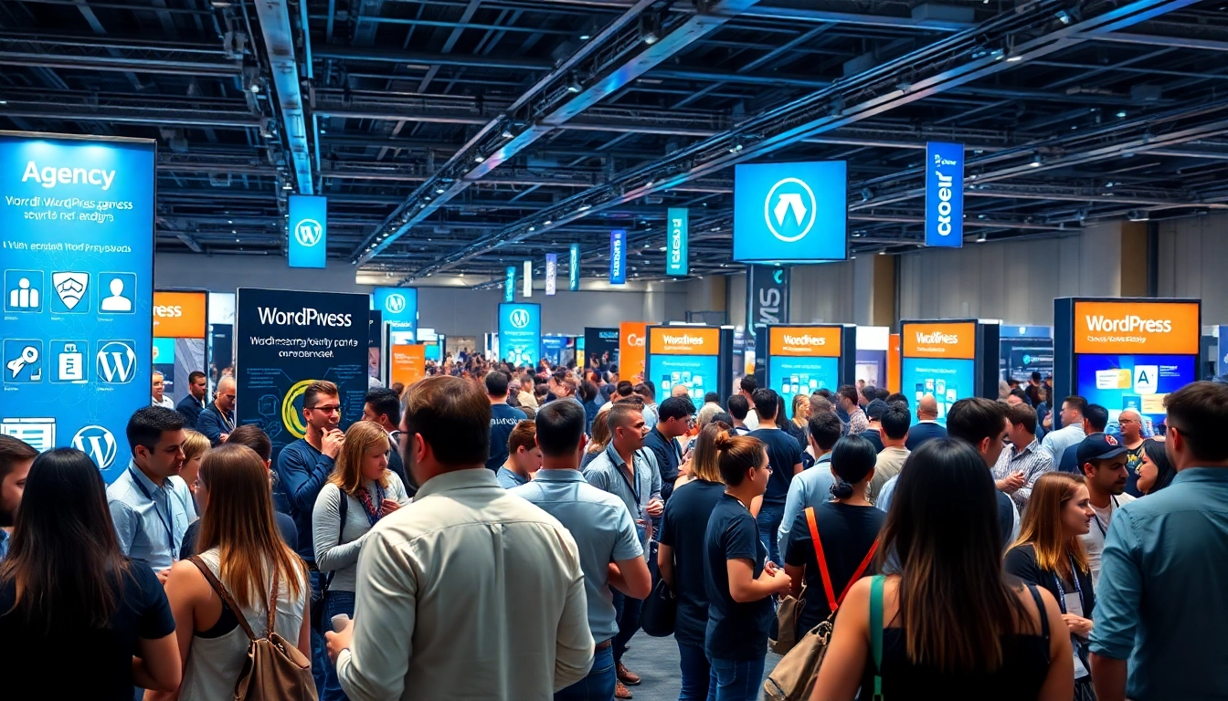 Engaging WordPress agencies representatives collaborating at a tech event.