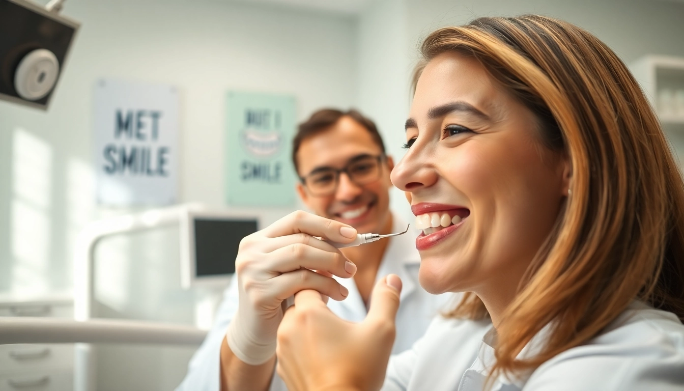 Showcasing the Grand Strand Smile Spotlight experience with an orthodontist caring for a patient in a bright clinic.