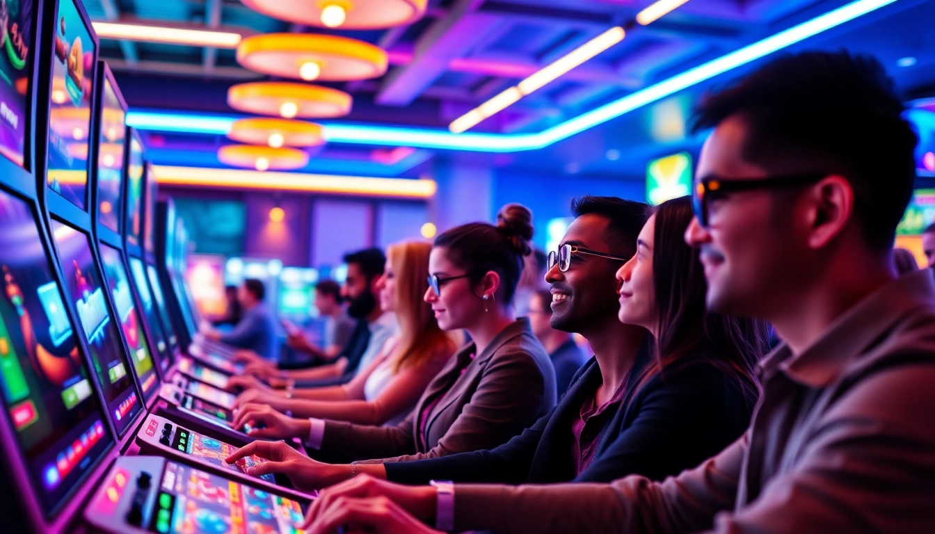 Engage in filbet login with vibrant gaming environment displaying players and modern devices.