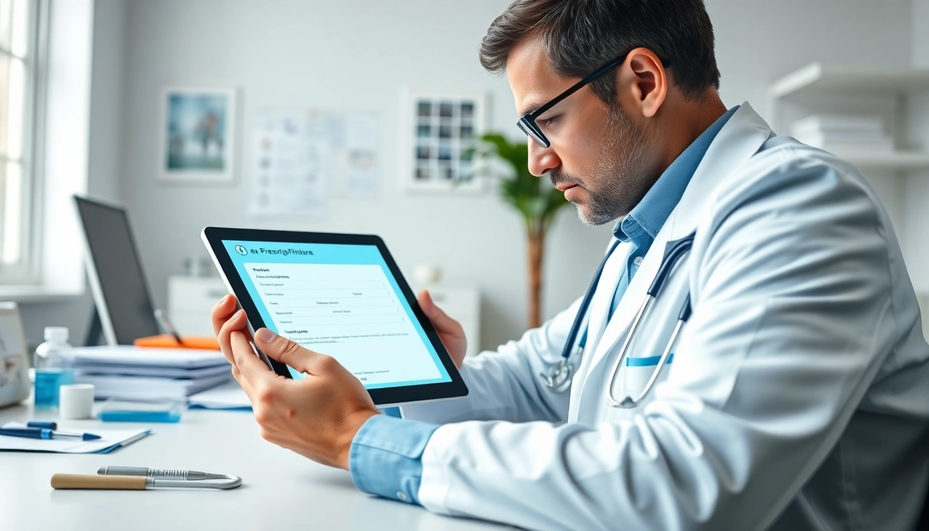 Integrating eprescription apps in a professional healthcare setting showing a doctor using a tablet.
