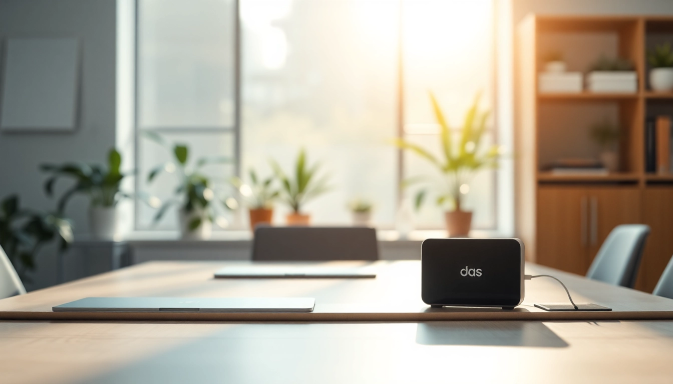 Showcasing the das 140 device prominently in an office for enhanced productivity.